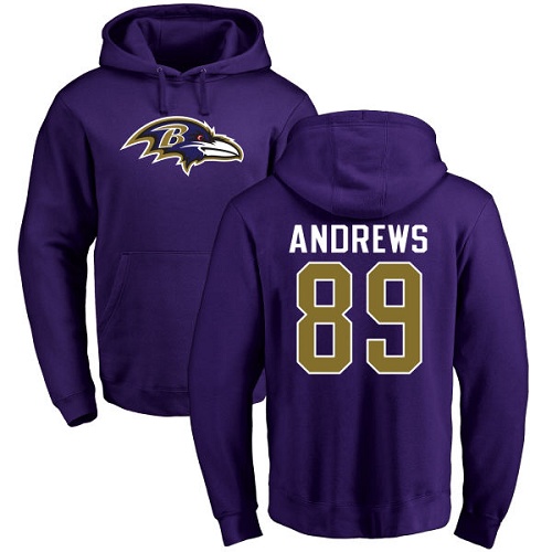 Men Baltimore Ravens Purple Mark Andrews Name and Number Logo NFL Football #89 Pullover Hoodie Sweatshirt